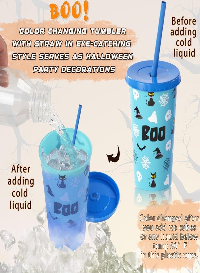 OOINQQ Halloween Color Changing Cups for Kids - 6pcs 12Oz Plastic Tumbler with Lid and Straw in 6 Colors for Coffee Tea Cold Drinks Halloween Party Favors Supplies - Image 4